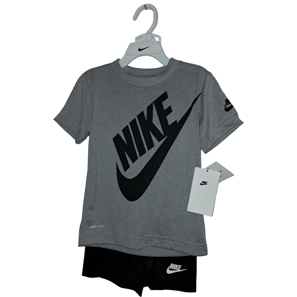 Nike Kids Dri Fit Shorts & Tee Shirt Grey Black Various Sizes NWT Short Set